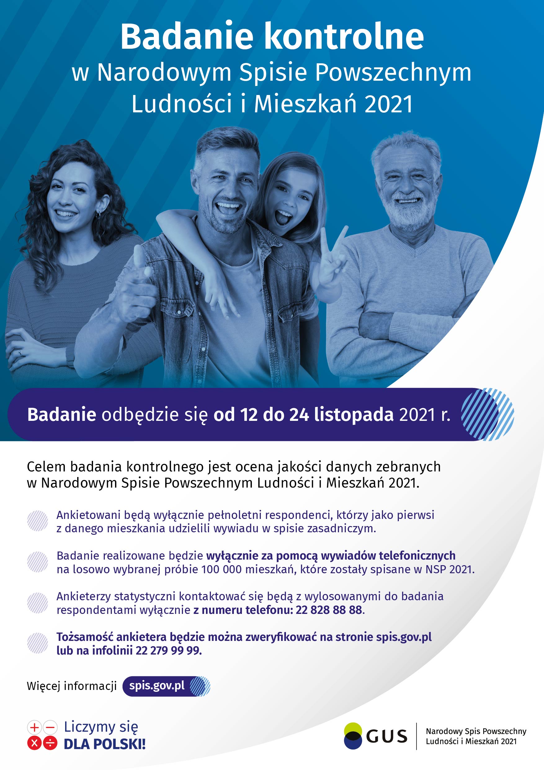 Badanie kontrolne w Narodowym Spisie Powszechnym Ludności i Mieszkań w 2021 roku (12-24 listopada 2021).