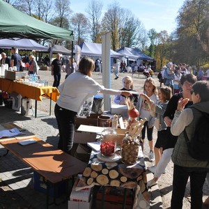 Zdjęcie przedstawia uczestników targu