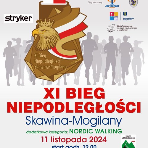 Obraz główny aktualności o tytule XI Bieg Niepodległości Skawina-Mogilany 11.11.2024r. 