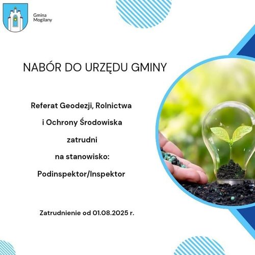 Obraz główny aktualności o tytule Nabór na pracownika w Urzędzie Gminy Mogilany na stanowisko: Podinspektor/Inspektor w Referacie Geodezji, Rolnictwa i Ochrony Środowiska 