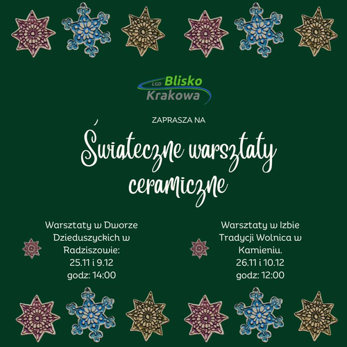 Obraz główny aktualności o tytule LGD Blisko Krakowa oraz Pracownia Artystyczna Blue House zapraszają na bezpłatne Świąteczne warsztaty ceramiczne! 