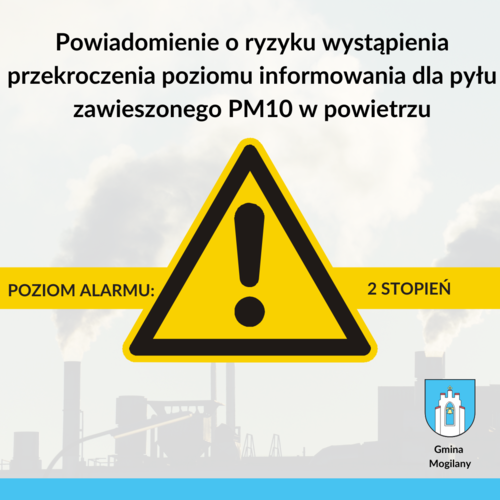 Obraz główny aktualności o tytule Powiadomienie o przekroczeniu poziomu informowania i o ryzyku wystąpienia przekroczenia poziomu informowania dla pyłu zawieszonego PM10 w powietrzu 