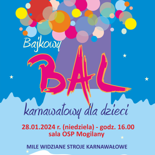 Obraz główny aktualności o tytule Bajkowy Bal Karnawałowy dla dzieci 
