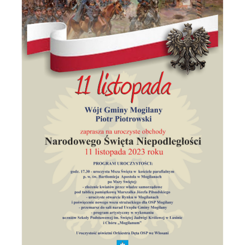 Obraz główny aktualności o tytule Zaproszenie na obchody Narodowego Święta Niepodległości 11 listopada 2023 r 