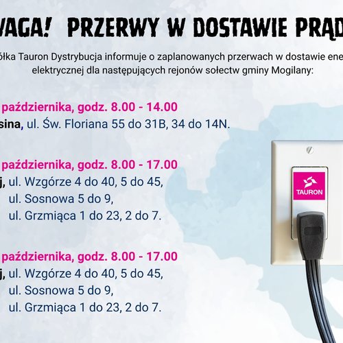 Obraz główny aktualności o tytule Przerwy w dostawie prądu w miejscowościach Gaj i Lusina 
