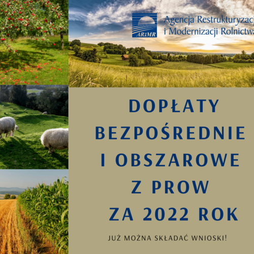Obraz główny aktualności o tytule Dopłaty bezpośrednie i obszarowe z PROW za 2022 rok – już można składać wnioski 