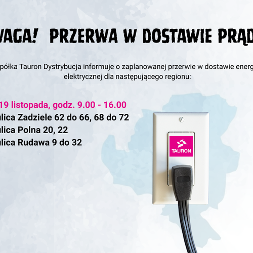 Obraz główny aktualności o tytule 19 listopada przerwa w dostawie prądu w Gaju 