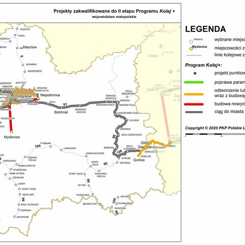 Obraz główny aktualności o tytule Spotkanie informacyjne online dotyczące studium planistyczno-prognostycznego dla połączenia kolejowego Kraków – Myślenice -- 26.10.21 